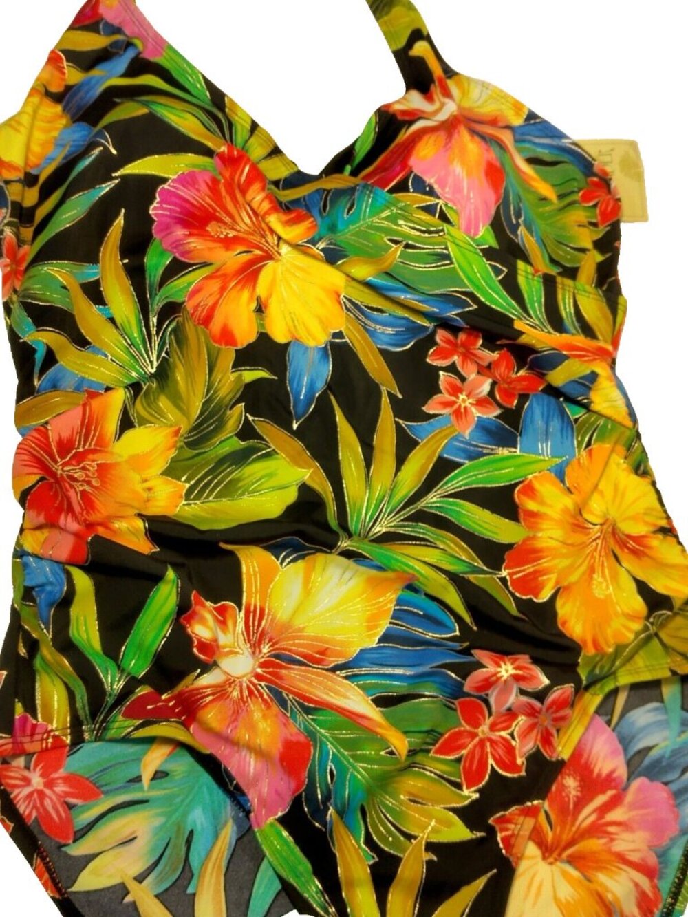 Islander Vintage Swimsuit Size 16 Faux Wrap Tropical Floral Swim Swimming - Picture 3 of 16